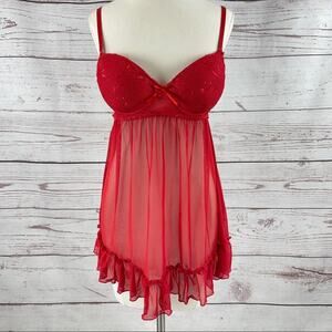 Red lace negligee with push up bra